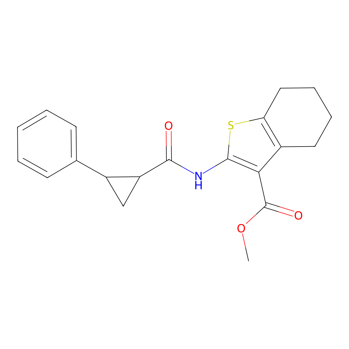 Methyl 2-[(2-phenylcyclopropanecarbonyl)amino]-4,5,6,7-tetrahydro-1-benzothiophene-3-carboxylate molecular structure, CAS 352705-65-8