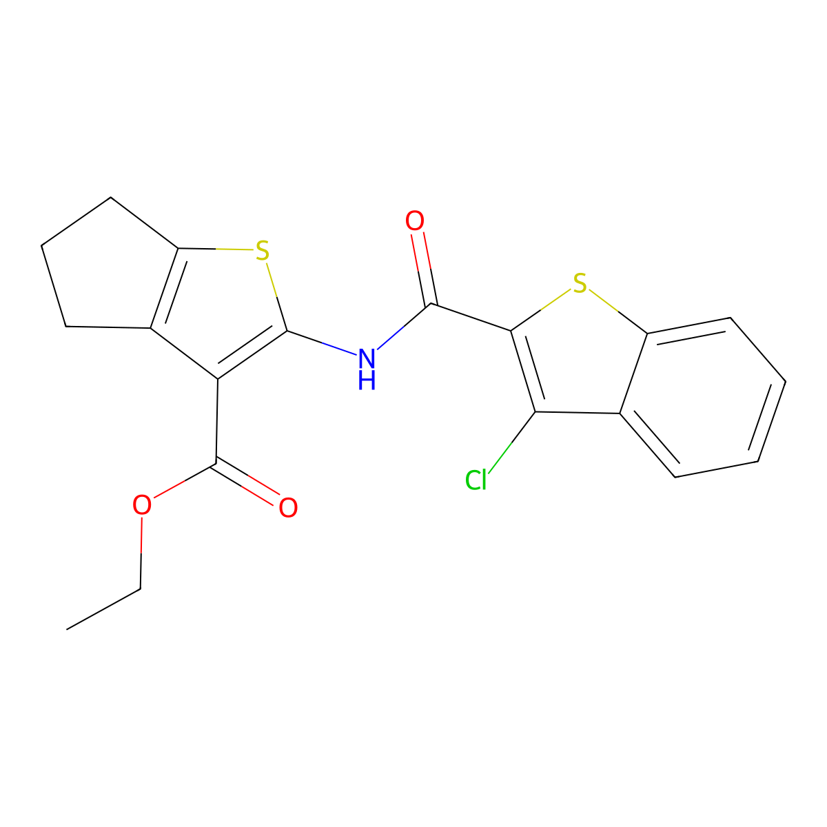 ethyl 2-{[(3-chloro-1-benzothien-2-yl)carbonyl]amino}-5,6-dihydro-4H-cyclopenta[b]thiophene-3-carboxylate molecular structure, CAS 352705-76-1