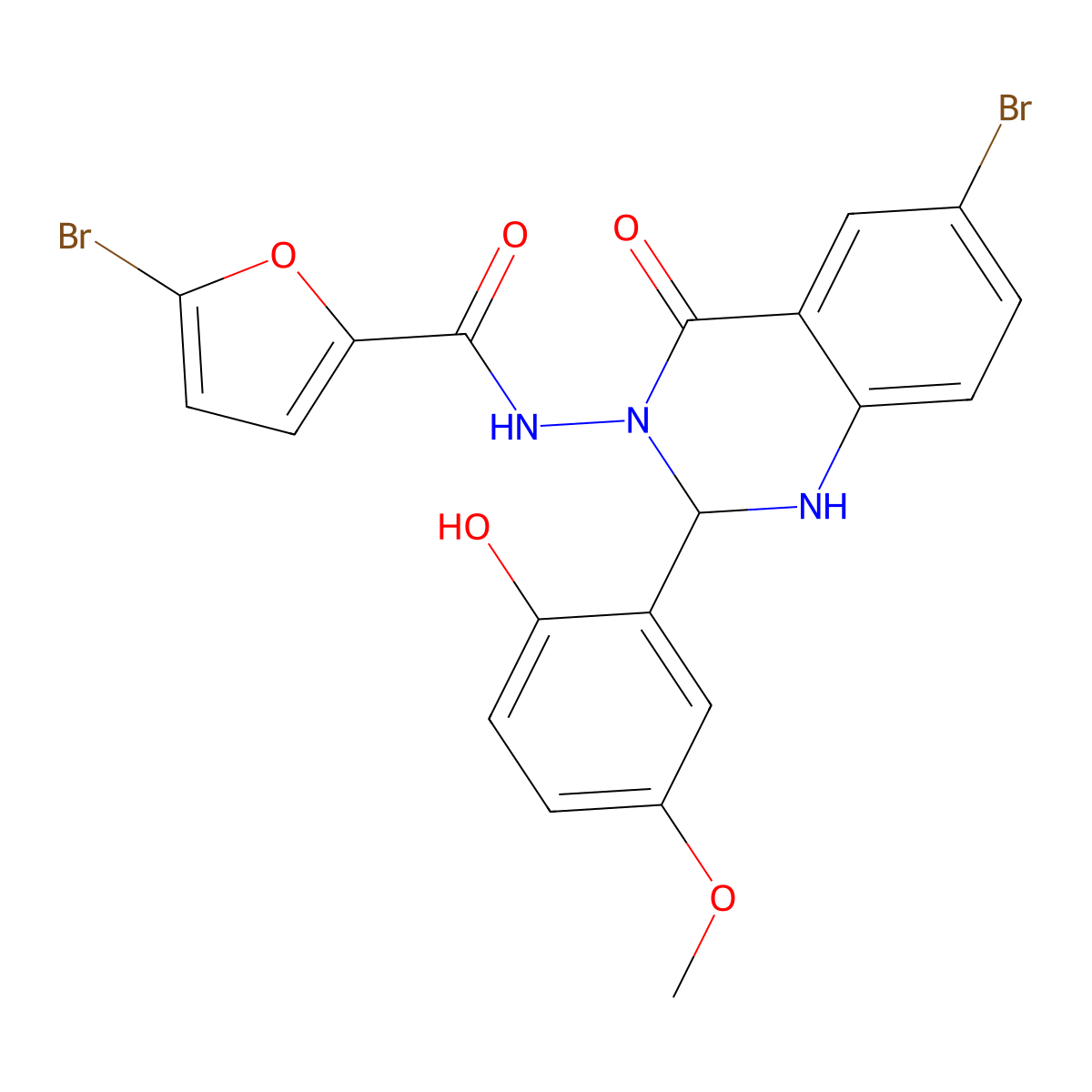 5-bromo-N-[6-bromo-2-(2-hydroxy-5-methoxyphenyl)-4-oxo-1,2-dihydroquinazolin-3-yl]furan-2-carboxamide molecular structure, CAS 352705-88-5
