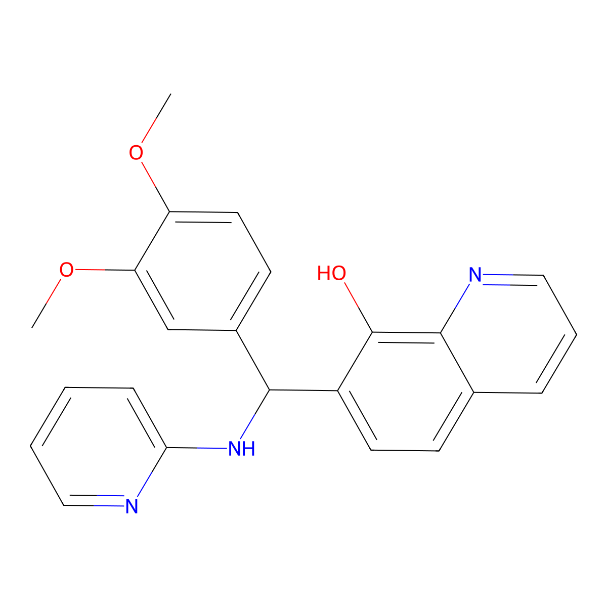 7-((3,4-Dimethoxyphenyl)(pyridin-2-ylamino)methyl)quinolin-8-ol molecular structure, CAS 352706-12-8