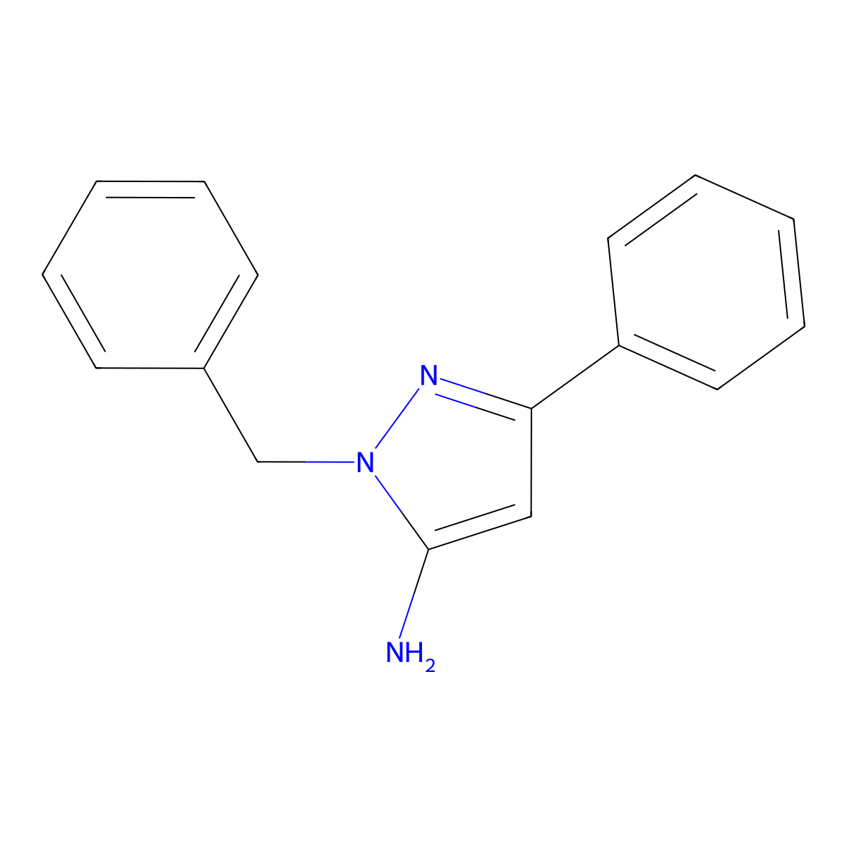 1-benzyl-3-phenyl-1H-pyrazol-5-amine molecular structure, CAS 3528-41-4