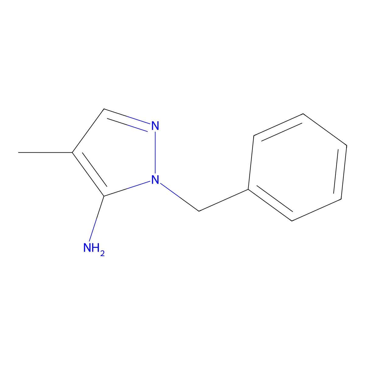 2-Benzyl-4-methyl-2H-pyrazol-3-ylamine molecular structure, CAS 3528-49-2