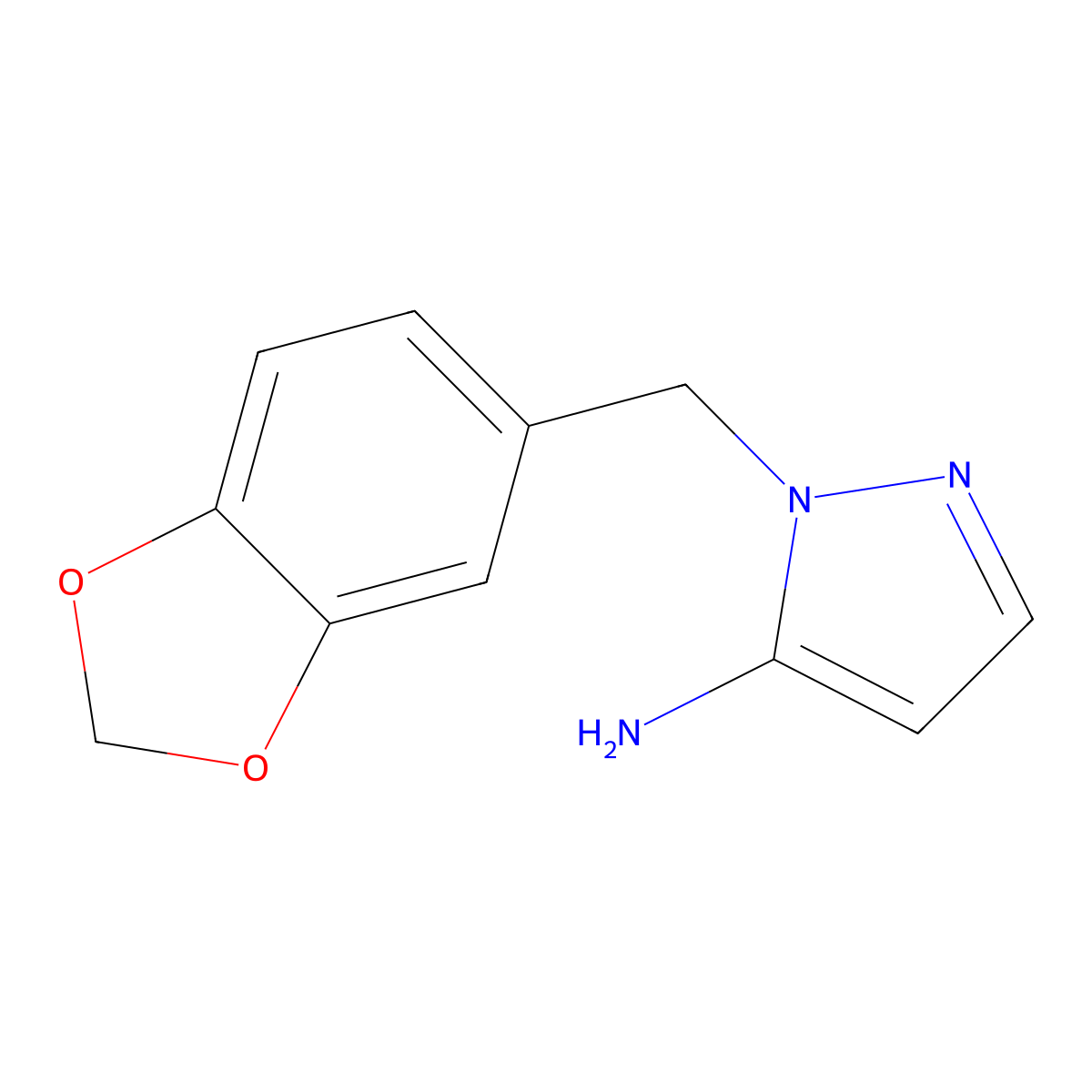 2-Benzo[1,3]dioxol-5-ylmethyl-2H-pyrazol-3-ylamine molecular structure, CAS 3528-55-0