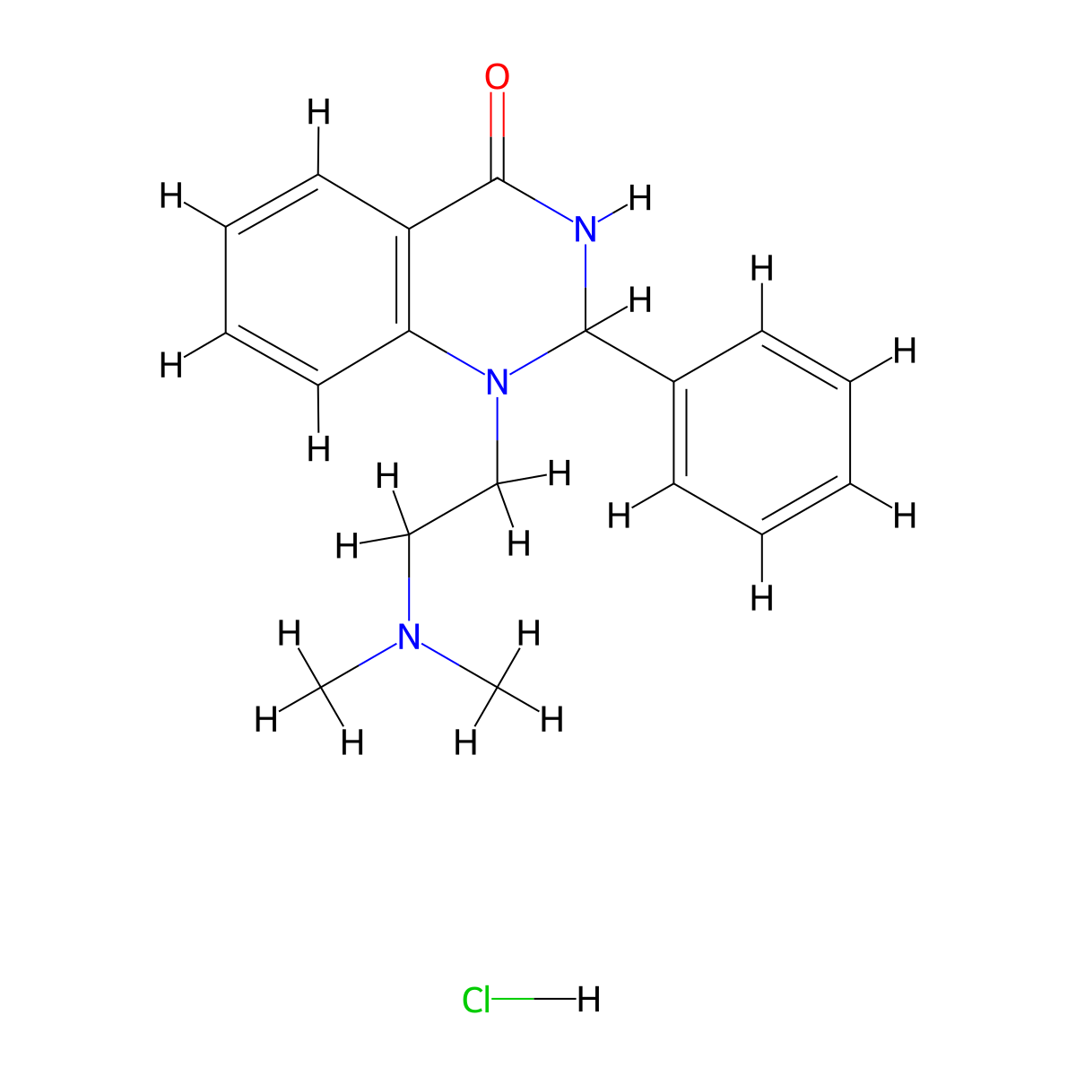 4(1H)-Quinazolinone, 2,3-dihydro-1-(2-(dimethylamino)ethyl)-2-phenyl-, hydrochloride molecular structure, CAS 3528-71-0