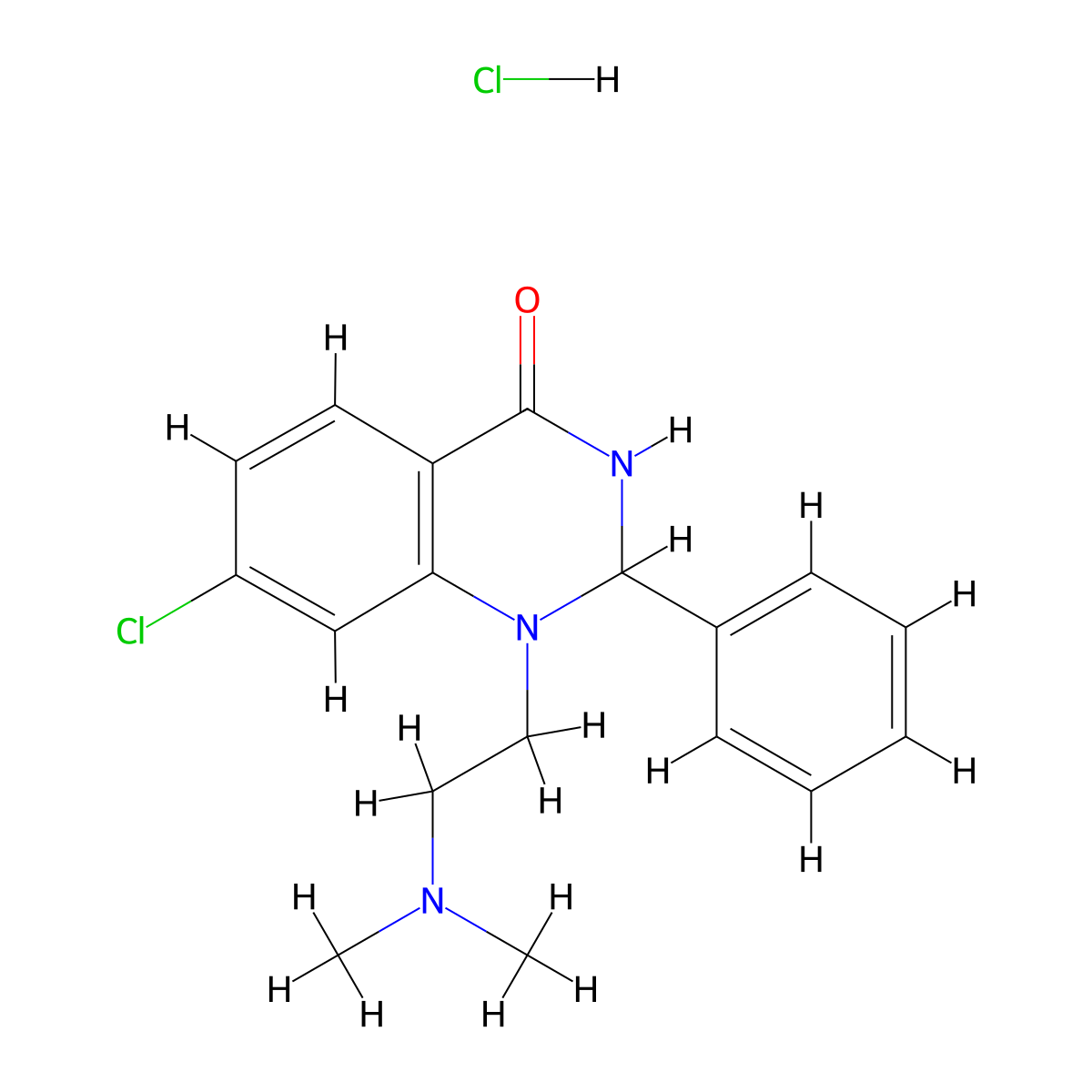 4(1H)-Quinazolinone, 2,3-dihydro-7-chloro-1-(2-(dimethylamino)ethyl)-2-phenyl-, hydrochloride molecular structure, CAS 3528-72-1