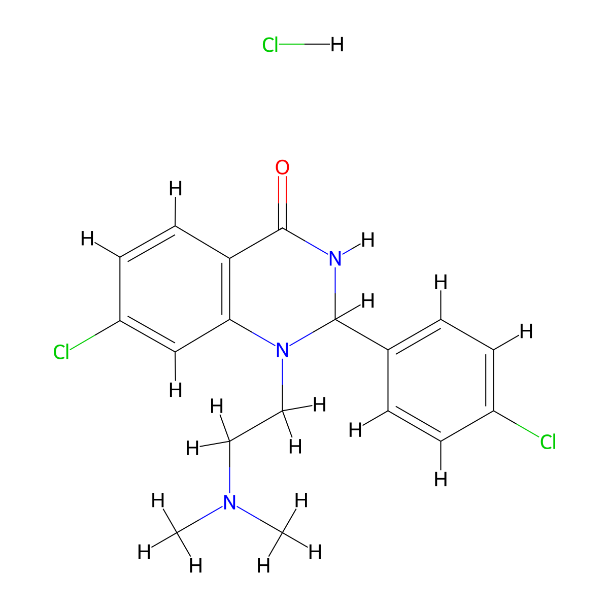 4(1H)-Quinazolinone, 2,3-dihydro-7-chloro-2-(4-chlorophenyl)-1-(2-dimethylamino)ethyl-, hydrochloride molecular structure, CAS 3528-73-2