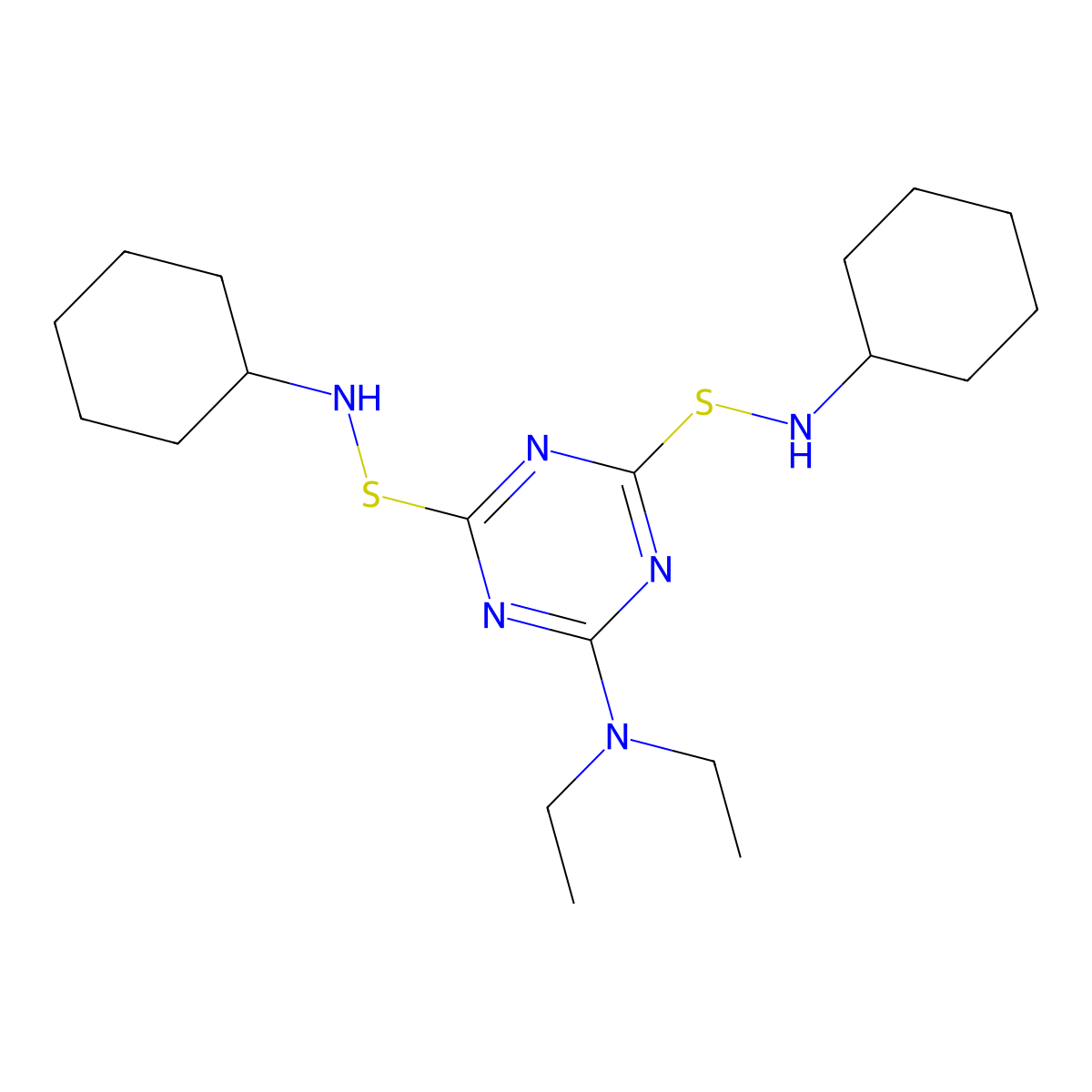 1,3,5-Triazine-2,4-disulfenamide, N2,N4-dicyclohexyl-6-(diethylamino)- molecular structure, CAS 35302-14-8