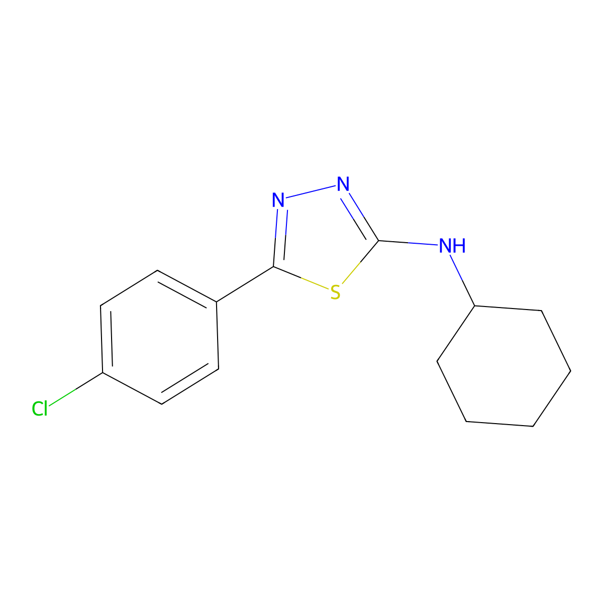 5-(4-chlorophenyl)-N-cyclohexyl-1,3,4-thiadiazol-2-amine molecular structure, CAS 35313-85-0