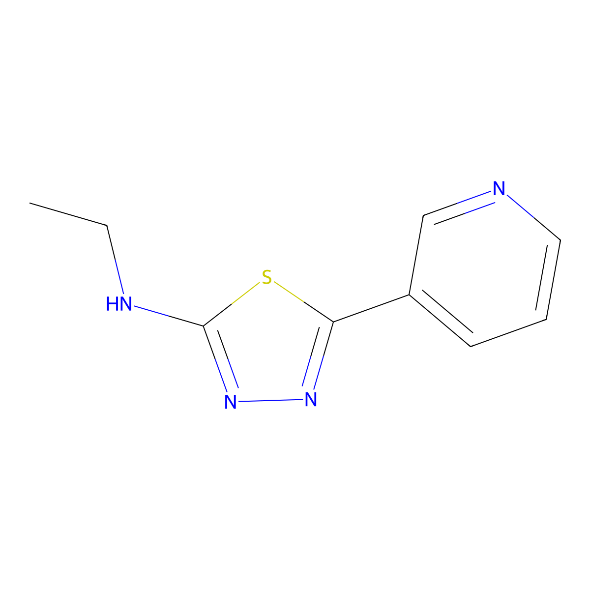 Ethyl-(5-pyridin-3-yl-[1,3,4]thiadiazol-2-yl)-amine molecular structure, CAS 35314-16-0