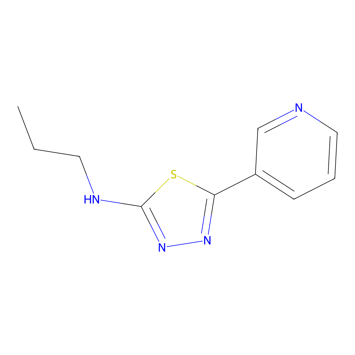 Propyl-(5-pyridin-3-yl-[1,3,4]thiadiazol-2-yl)-amine molecular structure, CAS 35314-18-2