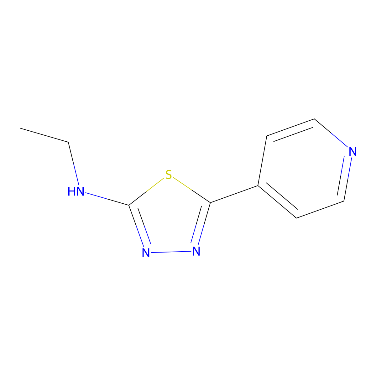 2-Ethylamino-5-(4-pyridyl)-1,3,4-thiadiazole molecular structure, CAS 35314-23-9
