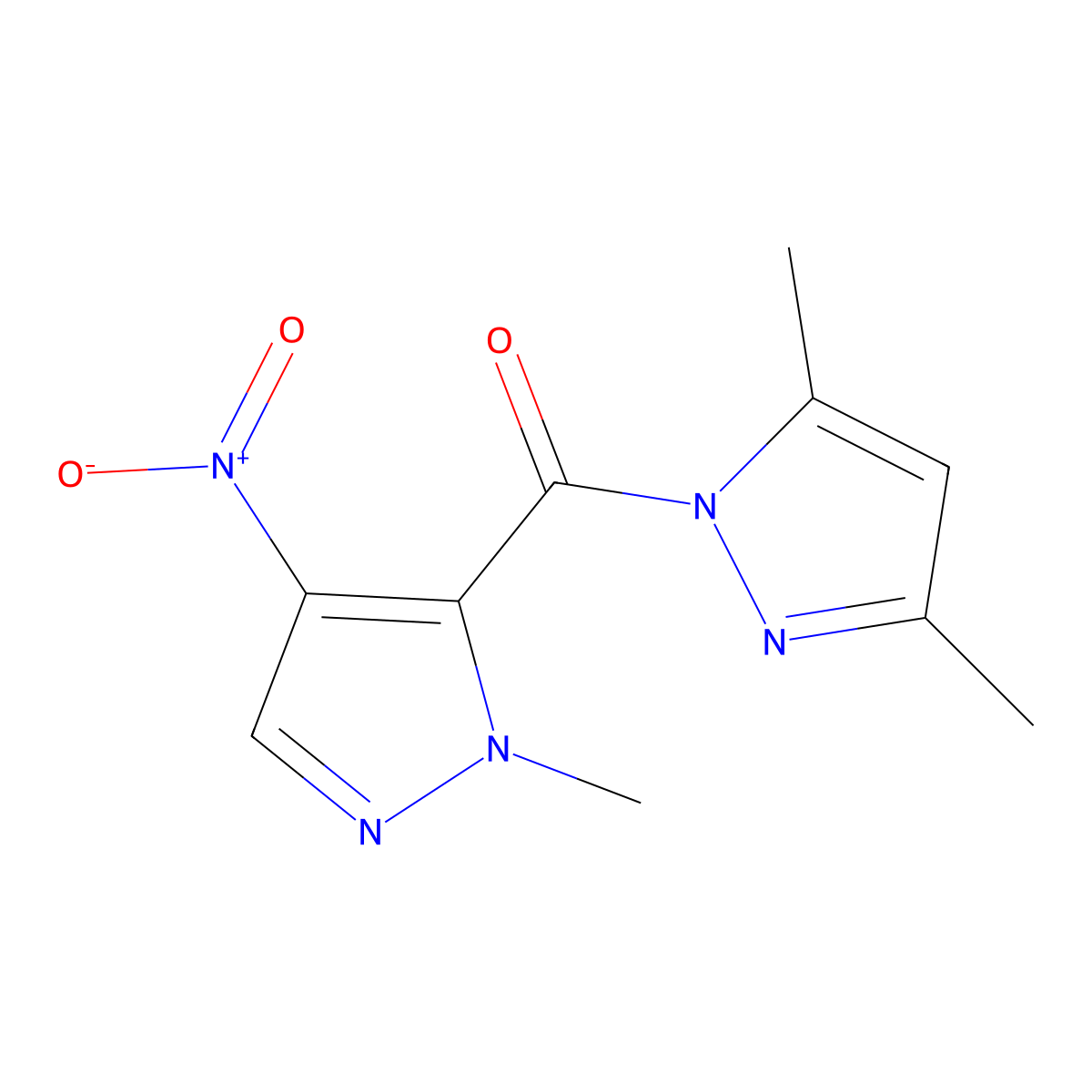 (3,5-Dimethylpyrazol-1-yl)-(2-methyl-4-nitropyrazol-3-yl)methanone molecular structure, CAS 353245-59-7