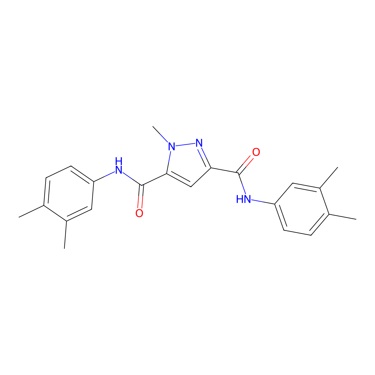 3-N,5-N-bis(3,4-dimethylphenyl)-1-methylpyrazole-3,5-dicarboxamide molecular structure, CAS 353245-68-8