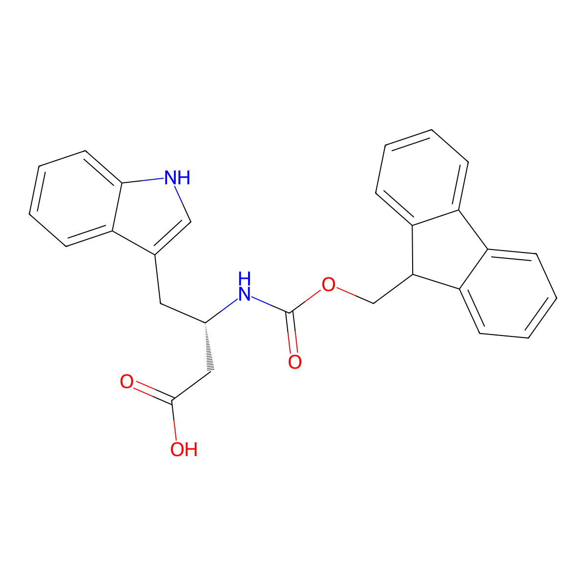 (S)-3-((((9H-Fluoren-9-yl)methoxy)carbonyl)amino)-4-(1H-indol-3-yl)butanoic acid molecular structure, CAS 353245-98-4