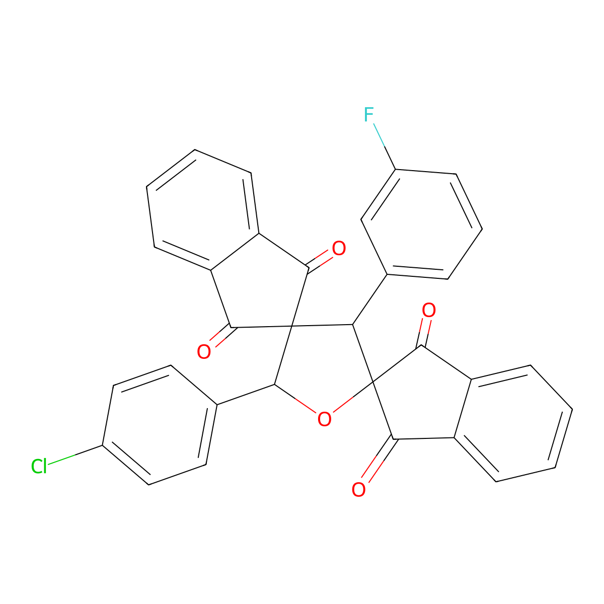 5'-(4-Chlorophenyl)-3'-(3-fluorophenyl)dispiro[indene-2,2'-furan-4',2''-indene]-1,1'',3,3''-tetrone molecular structure, CAS 353248-77-8