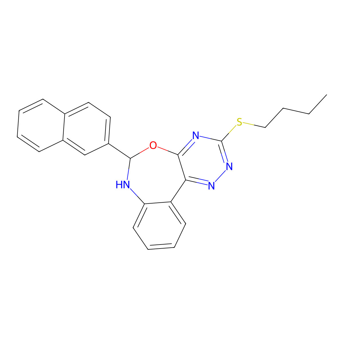 3-(Butylsulfanyl)-6-(2-naphthyl)-6,7-dihydro[1,2,4]triazino[5,6-d][3,1]benzoxazepine molecular structure, CAS 353248-78-9