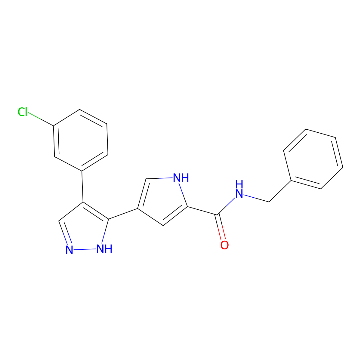 N-Benzyl-4-(4-(3-chlorophenyl)-1H-pyrazol-3-yl)-1H-pyrrole-2-carboxamide molecular structure, CAS 353250-09-6
