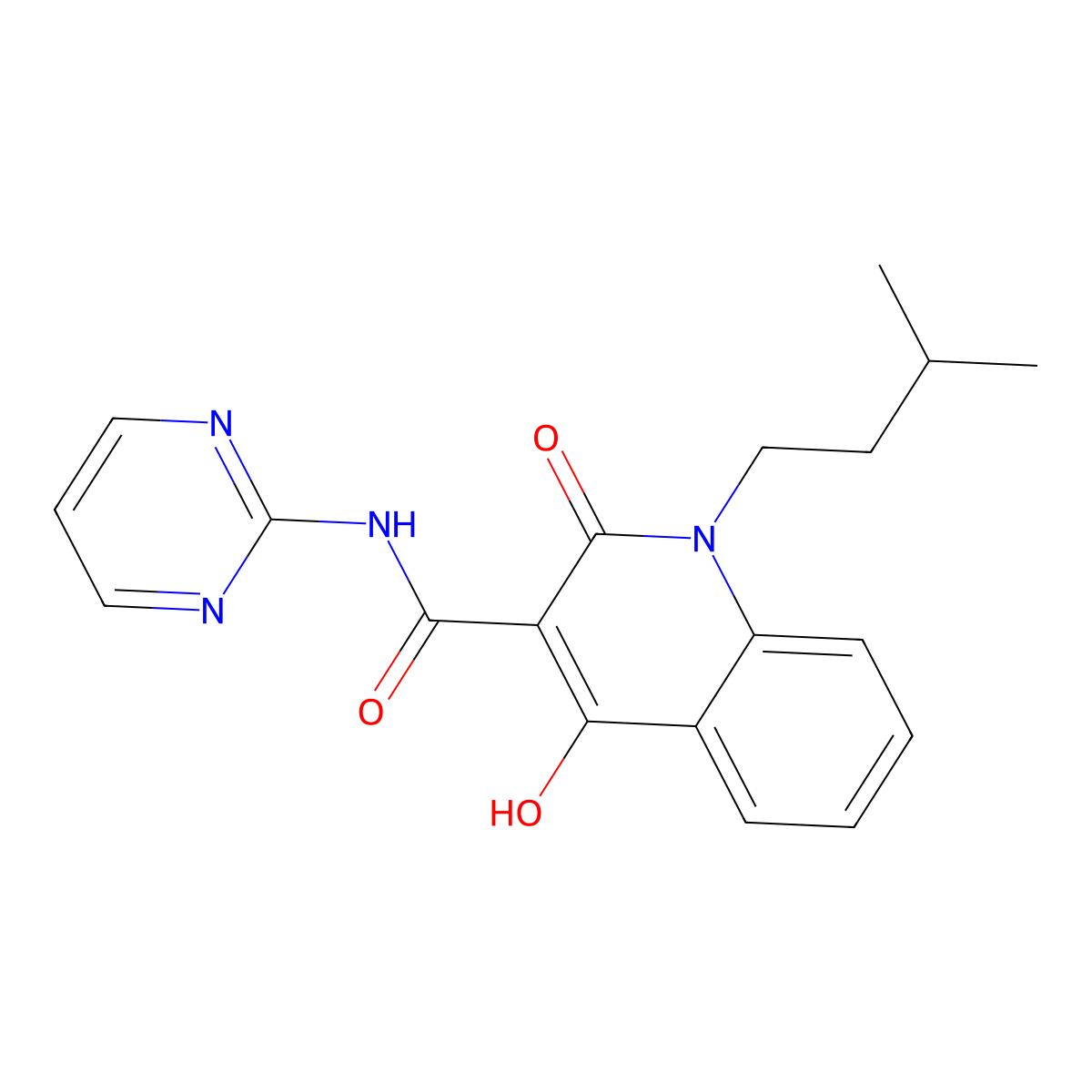 4-hydroxy-1-(3-methylbutyl)-2-oxo-N-(pyrimidin-2-yl)-1,2-dihydroquinoline-3-carboxamide molecular structure, CAS 353252-96-7