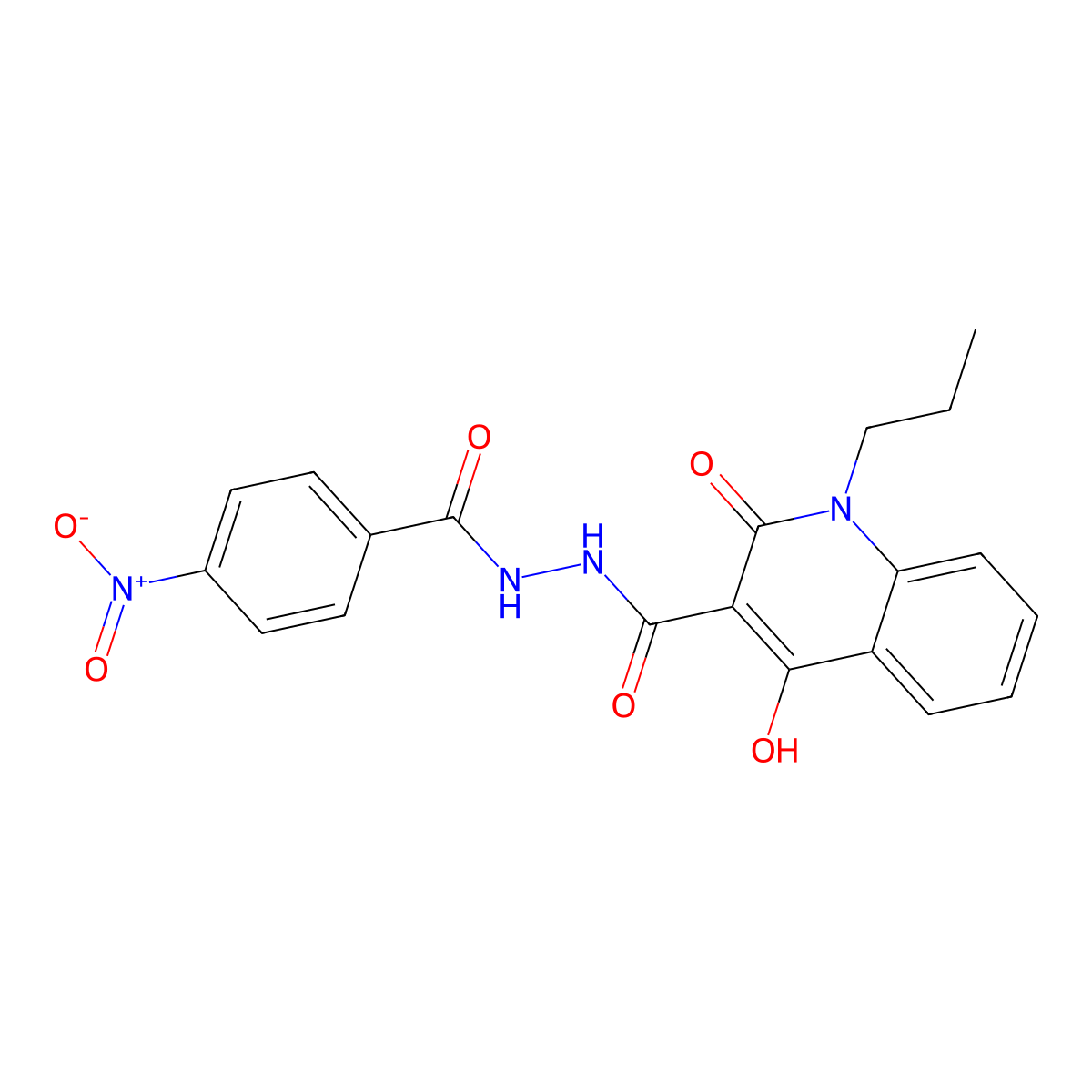 4-hydroxy-N'-{4-nitrobenzoyl}-2-oxo-1-propyl-1,2-dihydro-3-quinolinecarbohydrazide molecular structure, CAS 353253-00-6