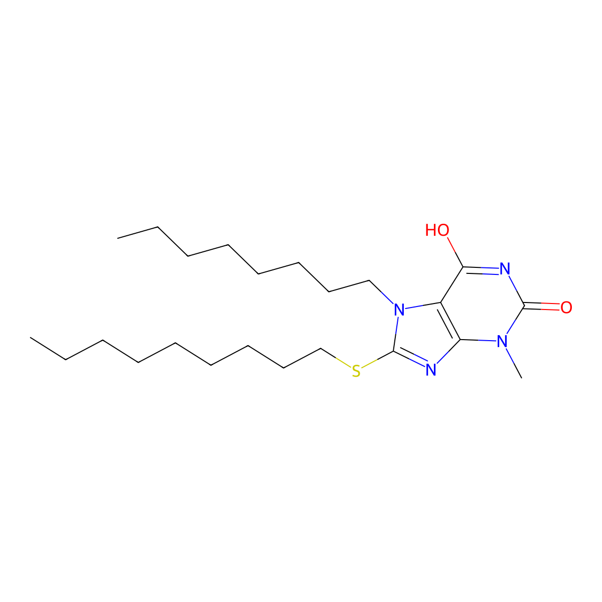 3-methyl-8-(nonylsulfanyl)-7-octyl-3,7-dihydro-1H-purine-2,6-dione molecular structure, CAS 353253-17-5