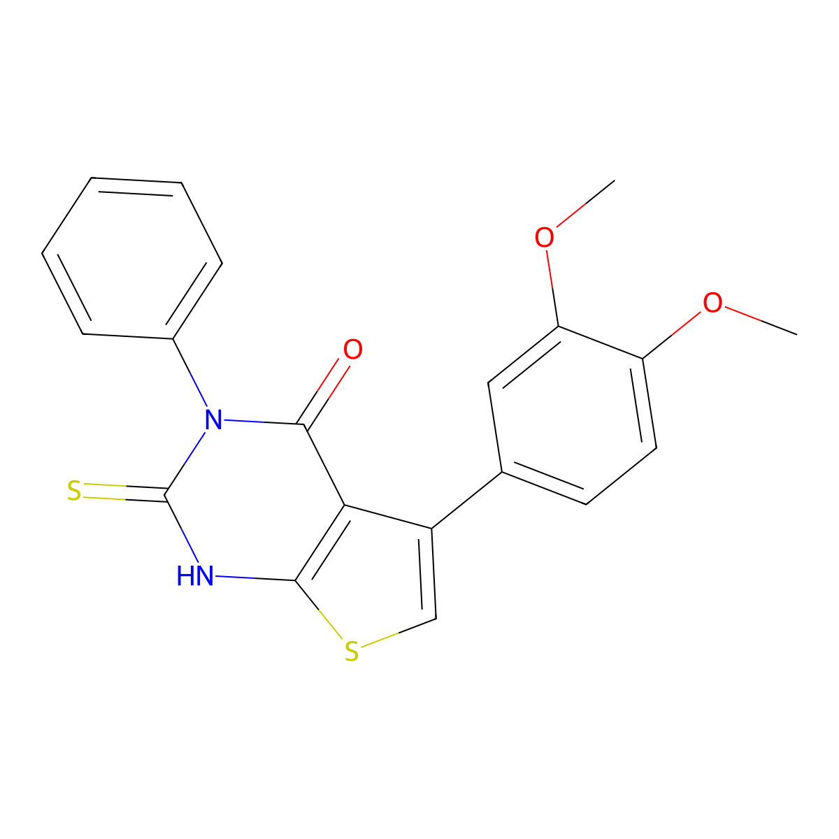 5-(3,4-dimethoxyphenyl)-2-mercapto-3-phenylthieno[2,3-d]pyrimidin-4(3H)-one molecular structure, CAS 353253-37-9