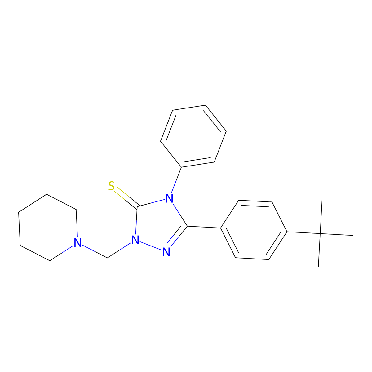 5-(4-Tert-butylphenyl)-4-phenyl-2-(piperidin-1-ylmethyl)-1,2,4-triazole-3-thione molecular structure, CAS 353253-39-1