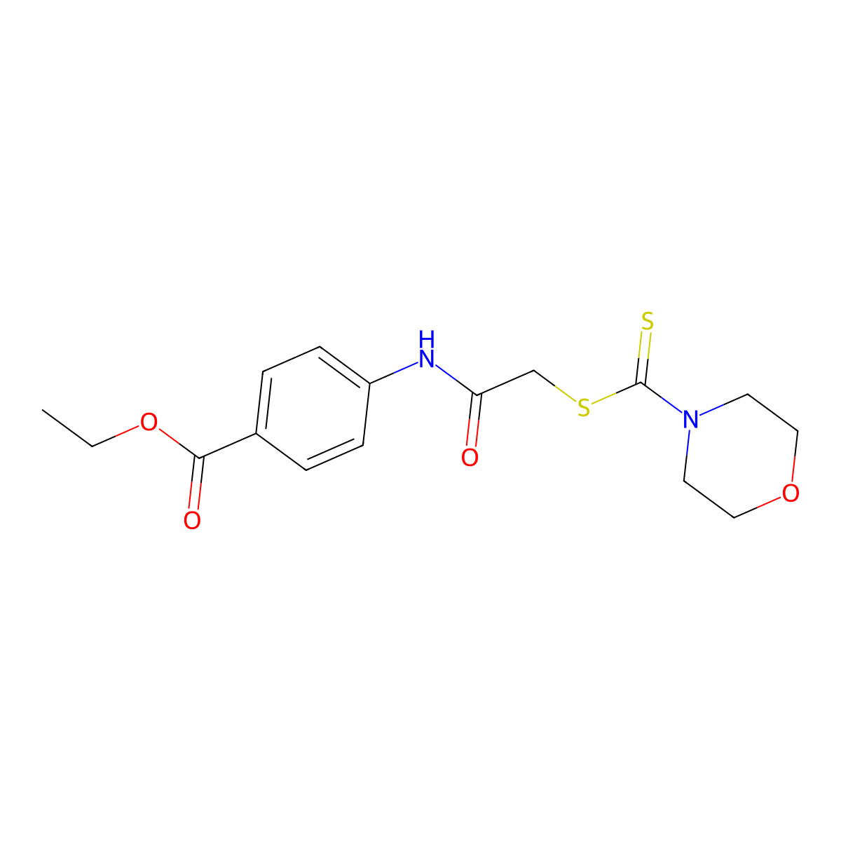 Ethyl 4-({[(4-morpholinylcarbothioyl)sulfanyl]acetyl}amino)benzoate molecular structure, CAS 353253-65-3