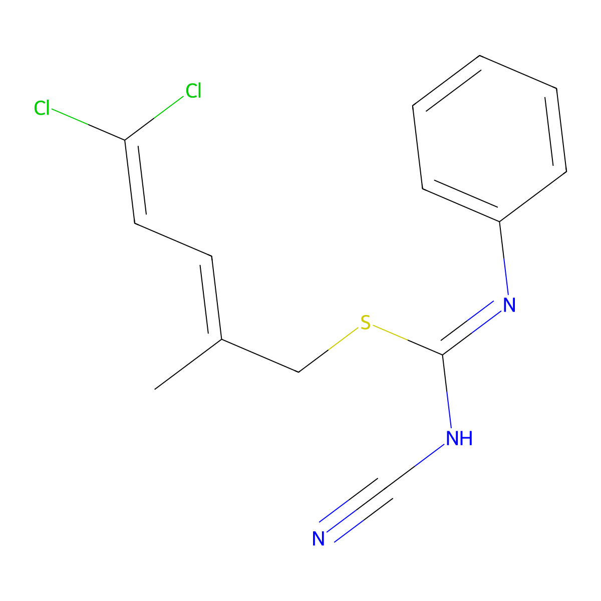 (5,5-dichloro-2-methylpenta-2,4-dienyl) N-cyano-N'-phenylcarbamimidothioate molecular structure, CAS 353254-67-8
