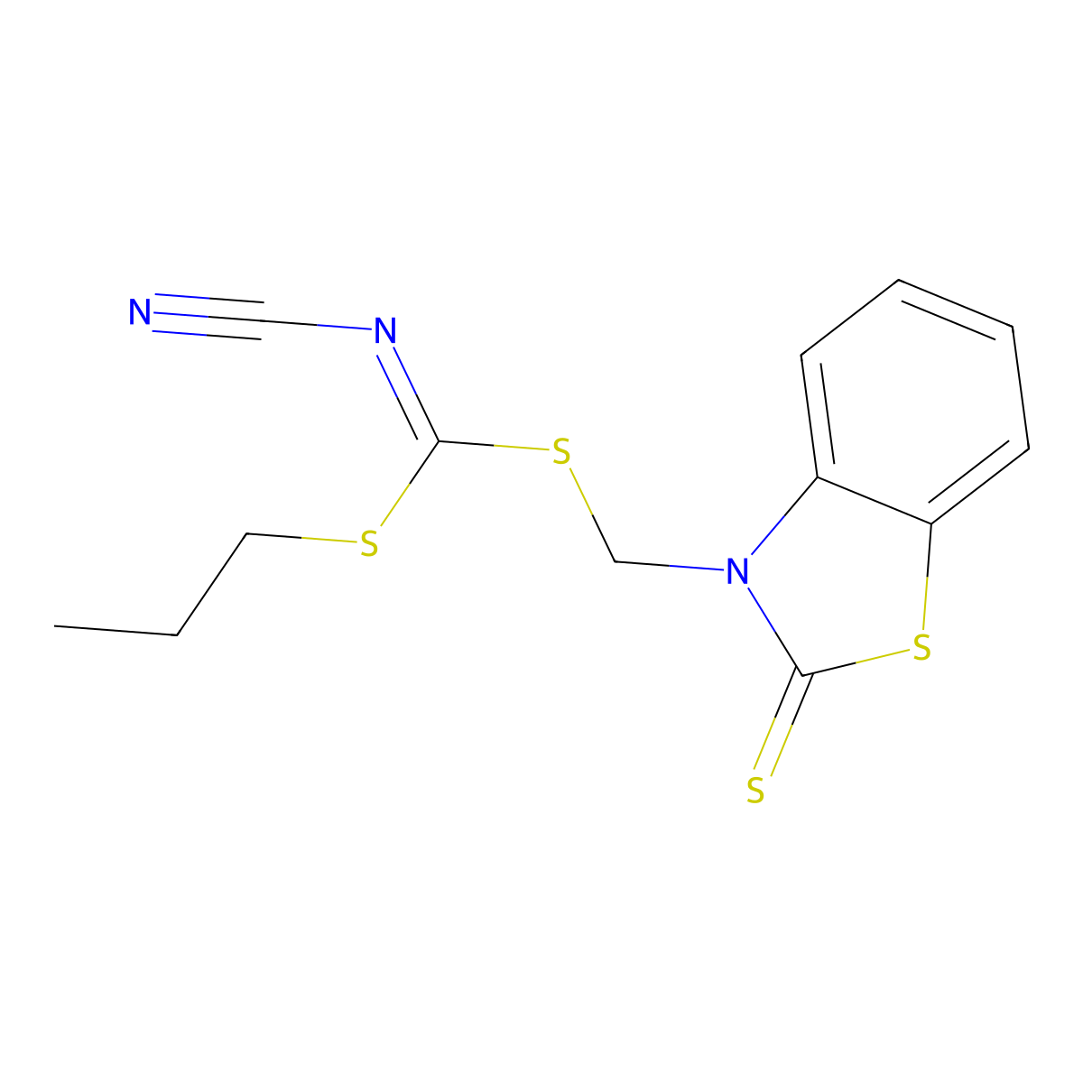 [Propylsulfanyl-[(2-sulfanylidene-1,3-benzothiazol-3-yl)methylsulfanyl]methylidene]cyanamide molecular structure, CAS 353254-69-0