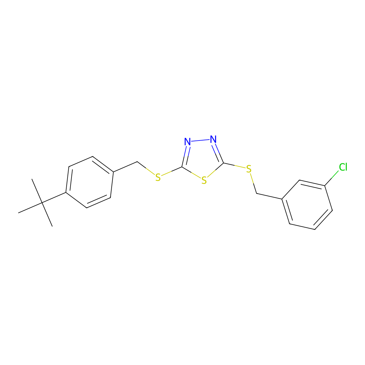 5-(4-tert-Butylbenzylthio)-2-(3-chlorobenzylthio)-1,3,4-thiadiazole molecular structure, CAS 353254-78-1