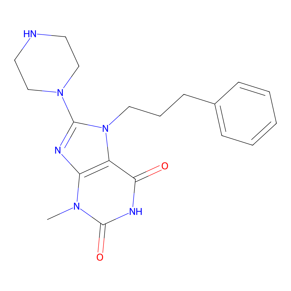 3-Methyl-7-(3-phenyl-propyl)-8-piperazin-1-yl-3,7-dihydro-purine-2,6-dione molecular structure, CAS 353255-08-0