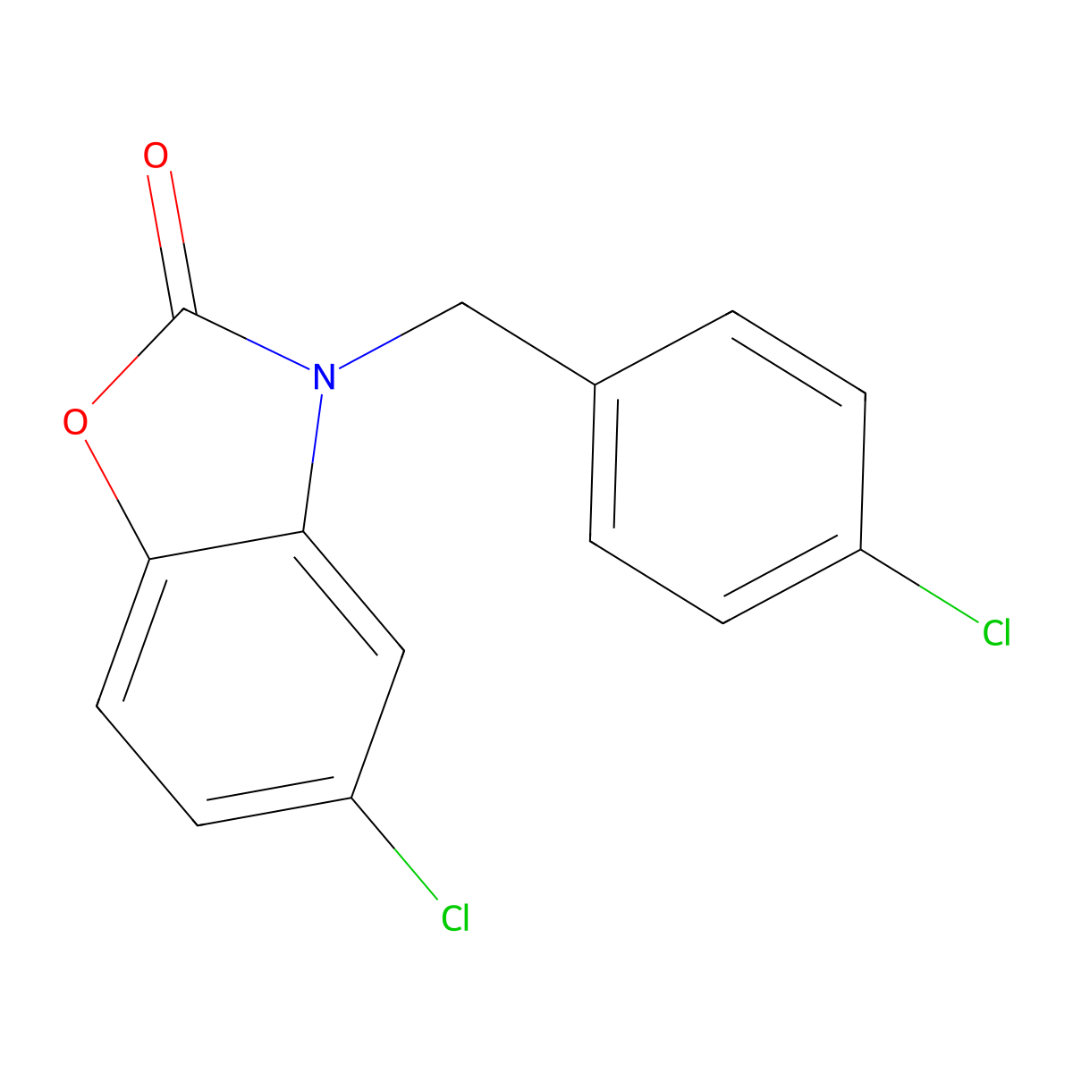 5-Chloro-3-[(4-chlorophenyl)methyl]-1,3-benzoxazol-2-one molecular structure, CAS 353256-20-9