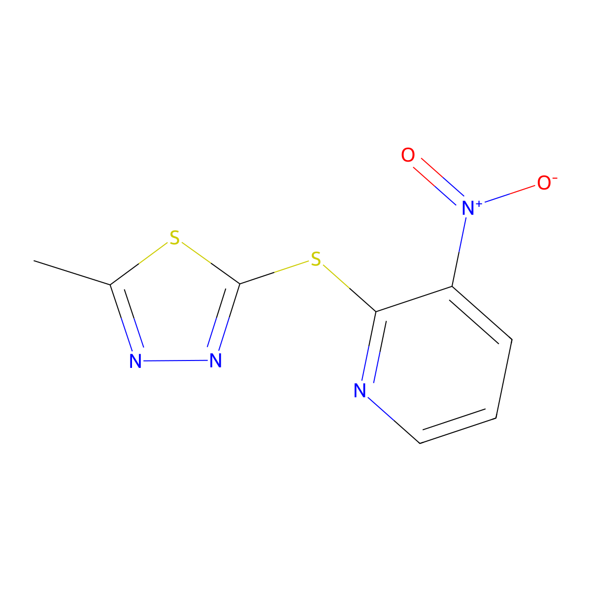 2-[(5-Methyl-1,3,4-thiadiazol-2-yl)thio]-3-nitropyridine molecular structure, CAS 353256-64-1