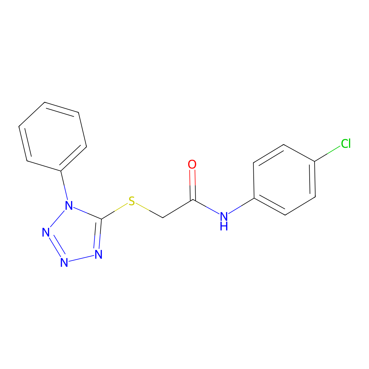 N-(4-chlorophenyl)-2-(1-phenyltetrazol-5-yl)sulfanylacetamide molecular structure, CAS 353257-33-7