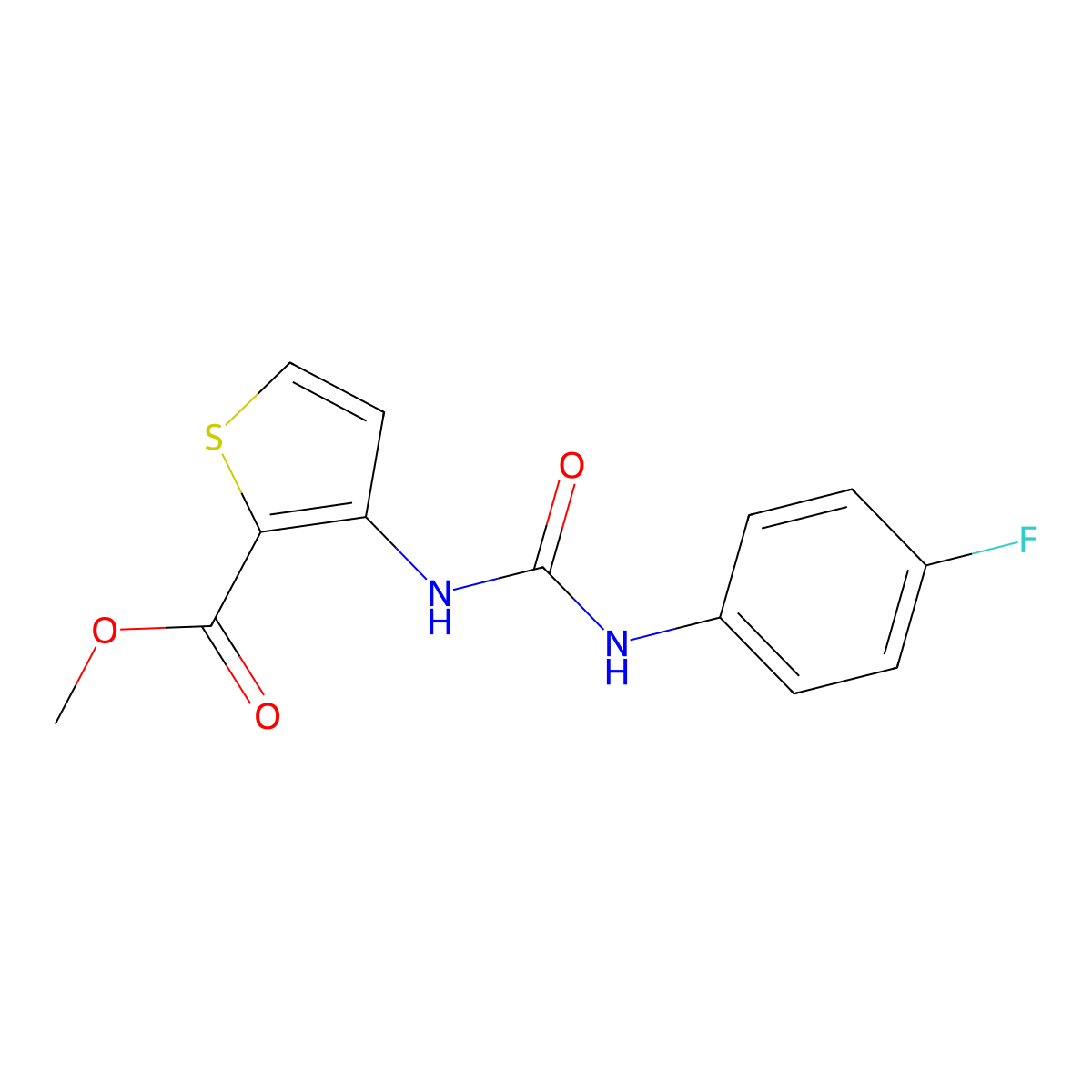 Methyl 3-{[(4-fluoroanilino)carbonyl]amino}-2-thiophenecarboxylate molecular structure, CAS 353258-07-8