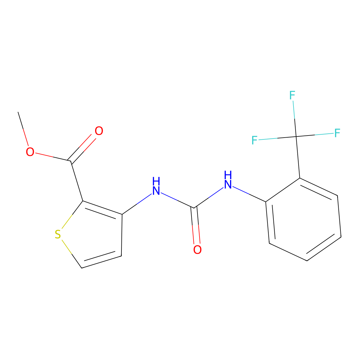 Methyl 3-({[2-(trifluoromethyl)anilino]carbonyl}amino)-2-thiophenecarboxylate molecular structure, CAS 353258-09-0
