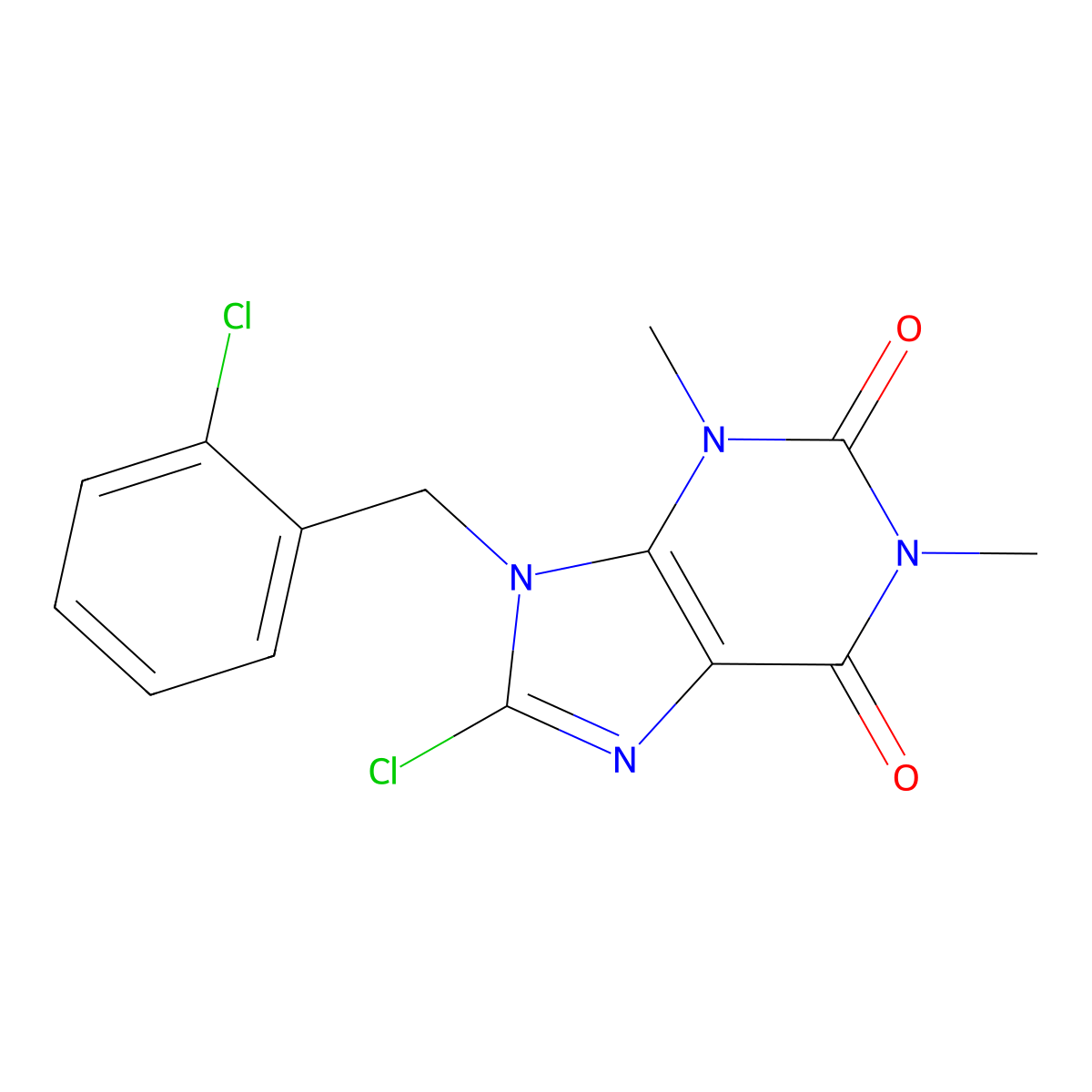 8-chloro-9-(2-chlorobenzyl)-1,3-dimethyl-3,9-dihydro-1H-purine-2,6-dione molecular structure, CAS 353259-72-0