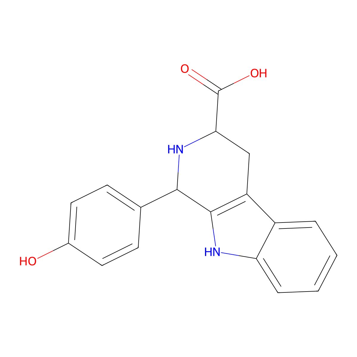 1-(4-hydroxyphenyl)-2,3,4,9-tetrahydro-1H-pyrido[3,4-b]indole-3-carboxylic acid molecular structure, CAS 353263-80-6