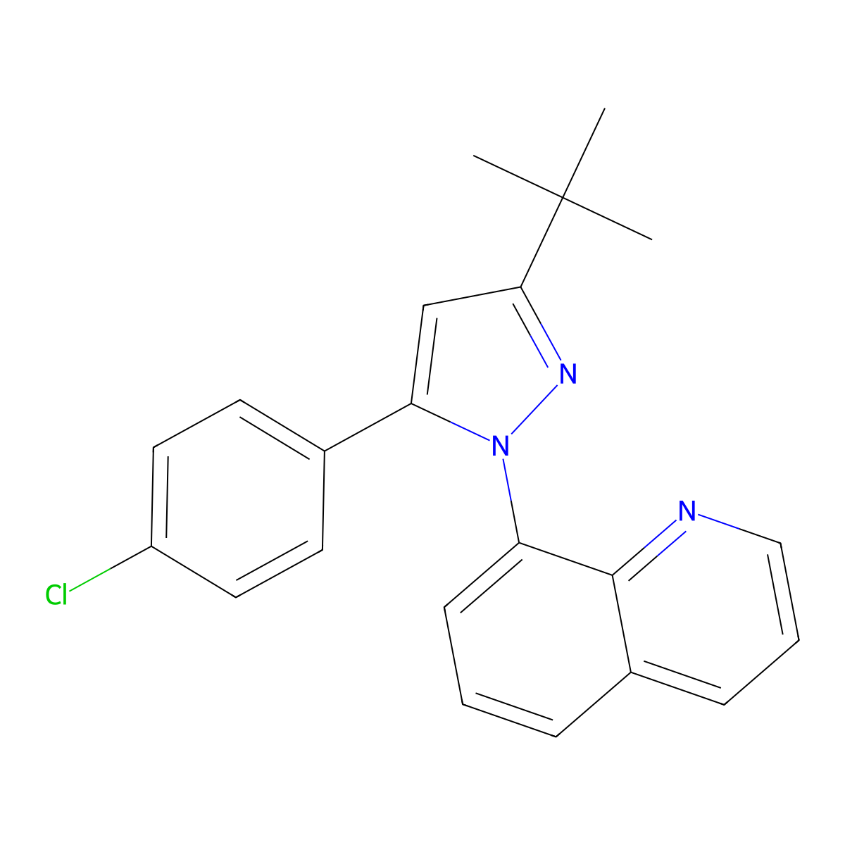 8-[3-tert-butyl-5-(4-chlorophenyl)-1H-pyrazol-1-yl]quinoline molecular structure, CAS 353263-87-3
