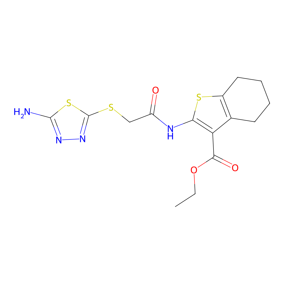 Ethyl 2-[[2-[(5-amino-1,3,4-thiadiazol-2-yl)sulfanyl]acetyl]amino]-4,5,6,7-tetrahydro-1-benzothiophene-3-carboxylate molecular structure, CAS 353266-19-0