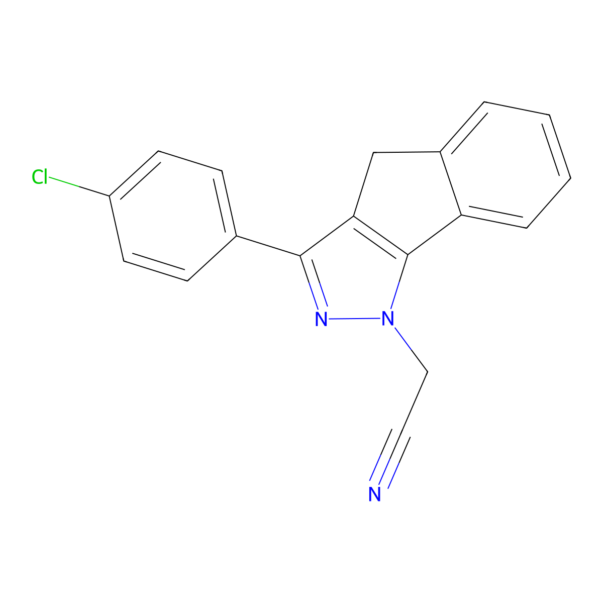 (3-(4-chlorophenyl)indeno[1,2-c]pyrazol-1(4H)-yl)acetonitrile molecular structure, CAS 353266-31-6