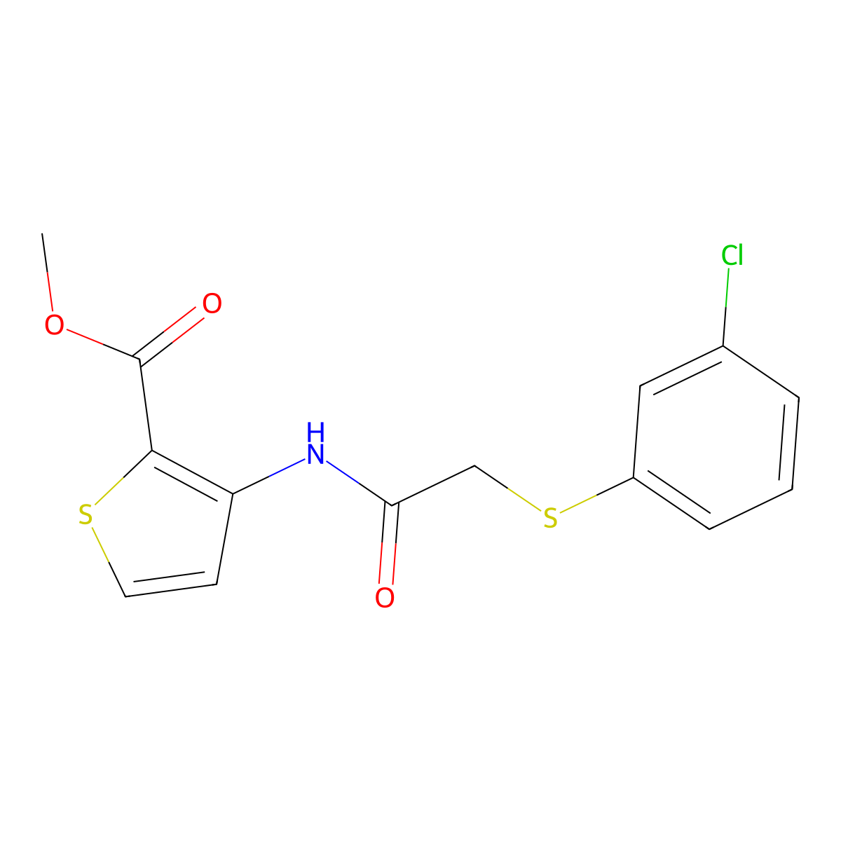 Methyl 3-({[(3-chlorophenyl)sulfanyl]acetyl}amino)-2-thiophenecarboxylate molecular structure, CAS 353266-59-8