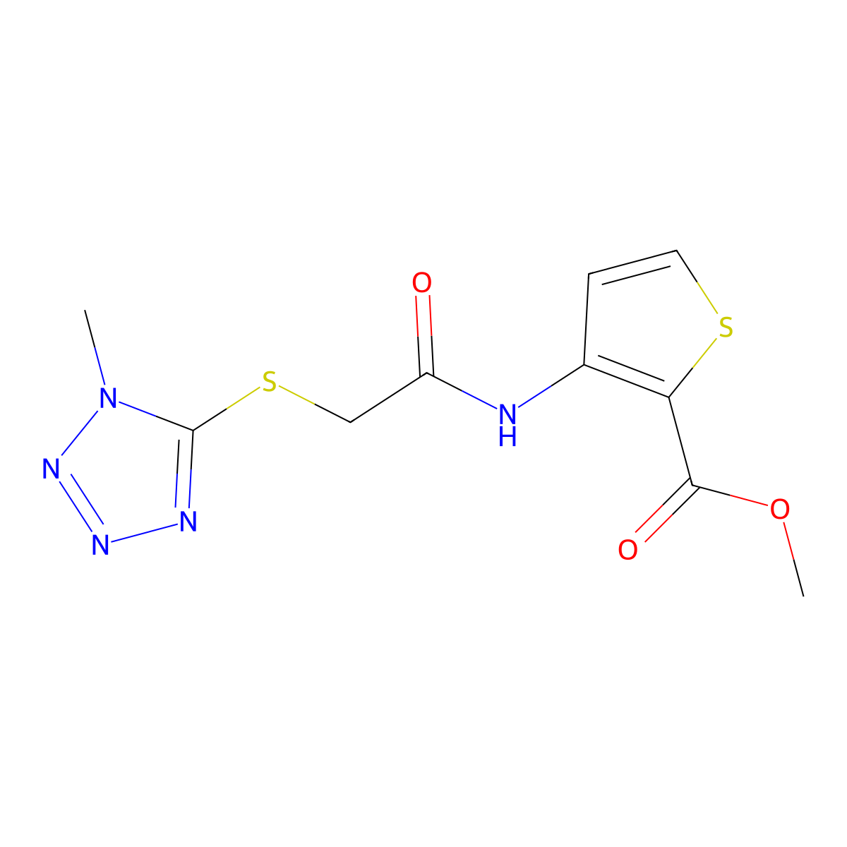 methyl 3-({[(1-methyl-1H-tetraazol-5-yl)sulfanyl]acetyl}amino)-2-thiophenecarboxylate molecular structure, CAS 353266-64-5
