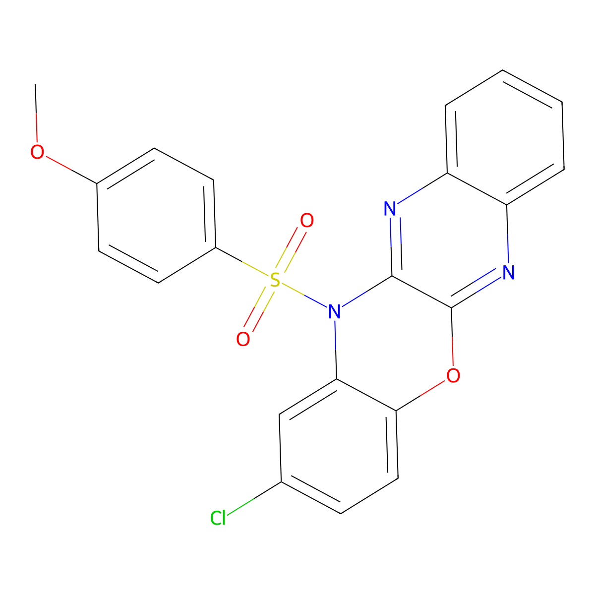 2-Chloro-12-(4-methoxyphenyl)sulfonylquinoxalino[2,3-b][1,4]benzoxazine molecular structure, CAS 353267-17-1