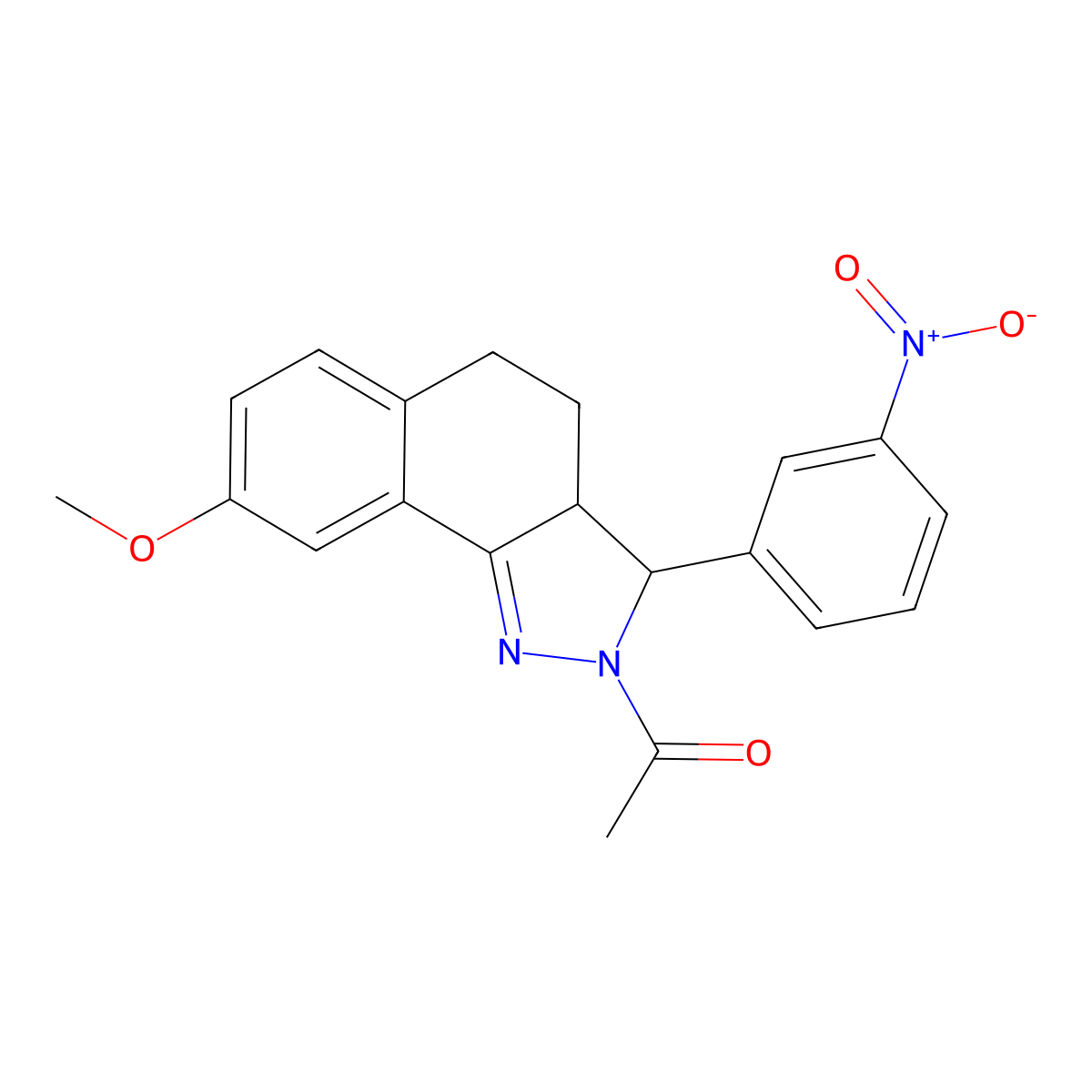 2-acetyl-3-{3-nitrophenyl}-8-methoxy-3,3a,4,5-tetrahydro-2H-benzo[g]indazole molecular structure, CAS 353268-09-4