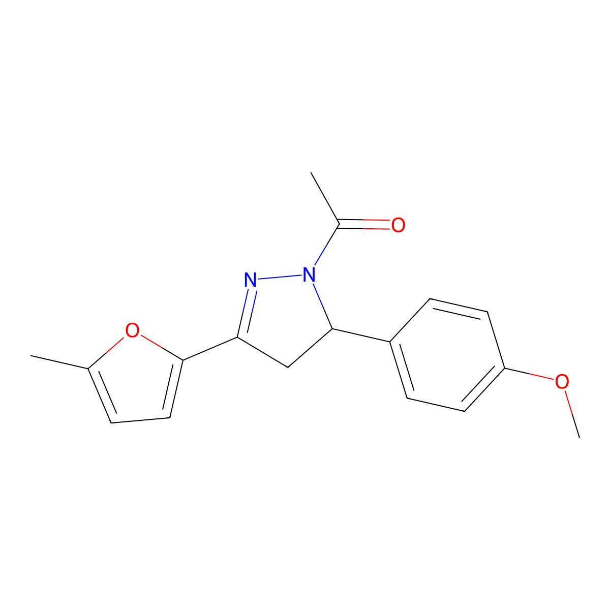 1-[3-(4-Methoxyphenyl)-5-(5-methylfuran-2-yl)-3,4-dihydropyrazol-2-yl]ethanone molecular structure, CAS 353268-20-9