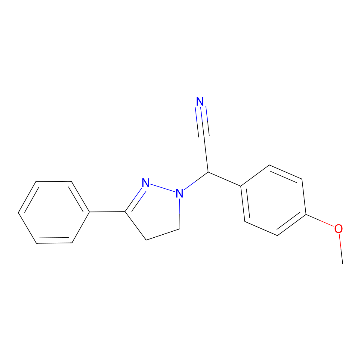 (4-Methoxyphenyl)(3-phenyl-4,5-dihydro-1H-pyrazol-1-yl)acetonitrile molecular structure, CAS 353268-21-0