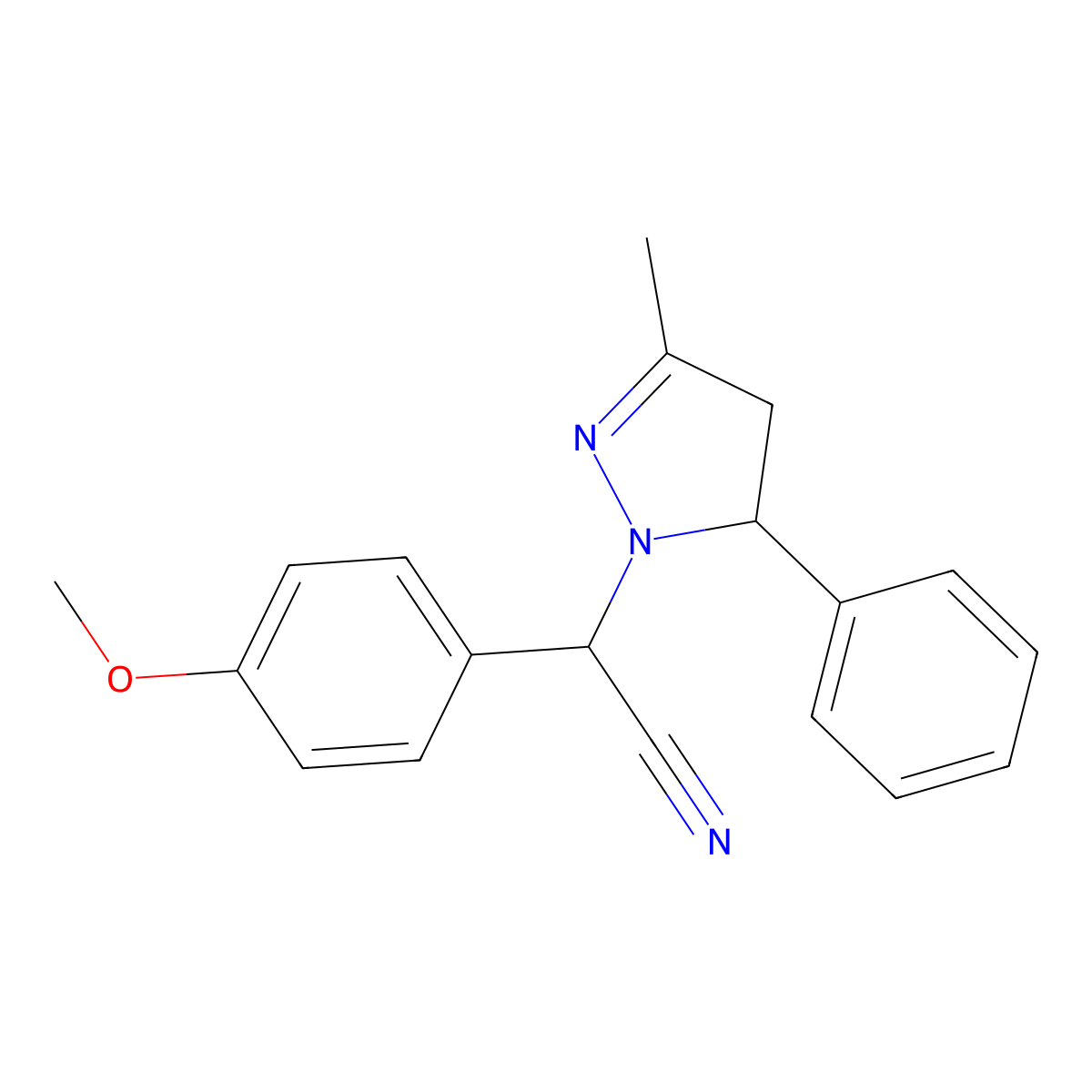 (4-Methoxyphenyl)(3-methyl-5-phenyl-4,5-dihydro-1H-pyrazol-1-yl)acetonitrile molecular structure, CAS 353268-22-1