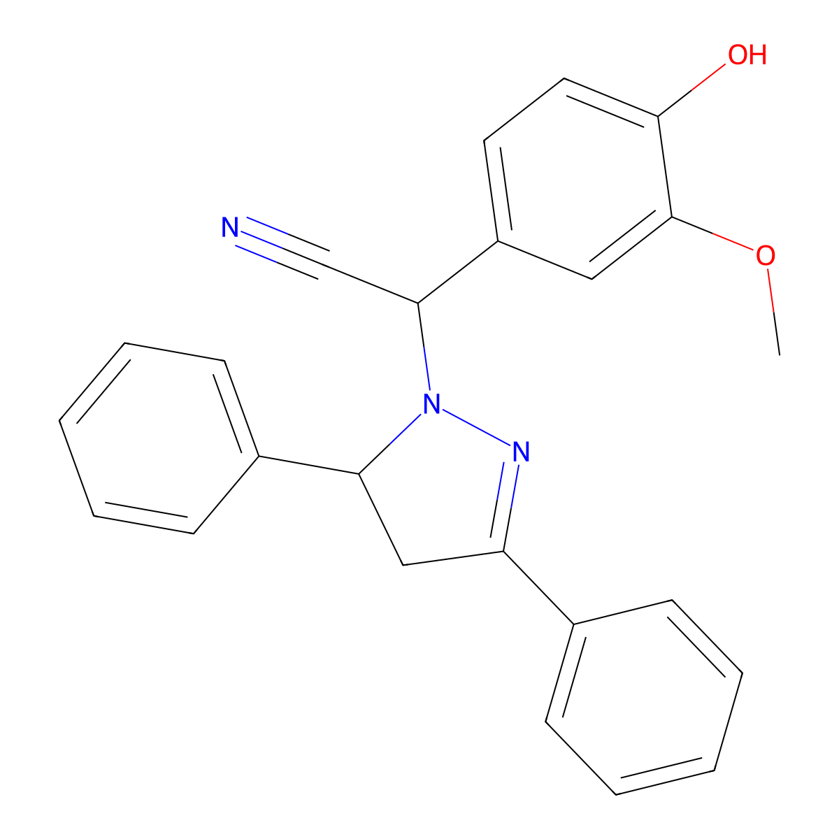 2-(3,5-Diphenyl-3,4-dihydropyrazol-2-yl)-2-(4-hydroxy-3-methoxyphenyl)acetonitrile molecular structure, CAS 353268-23-2