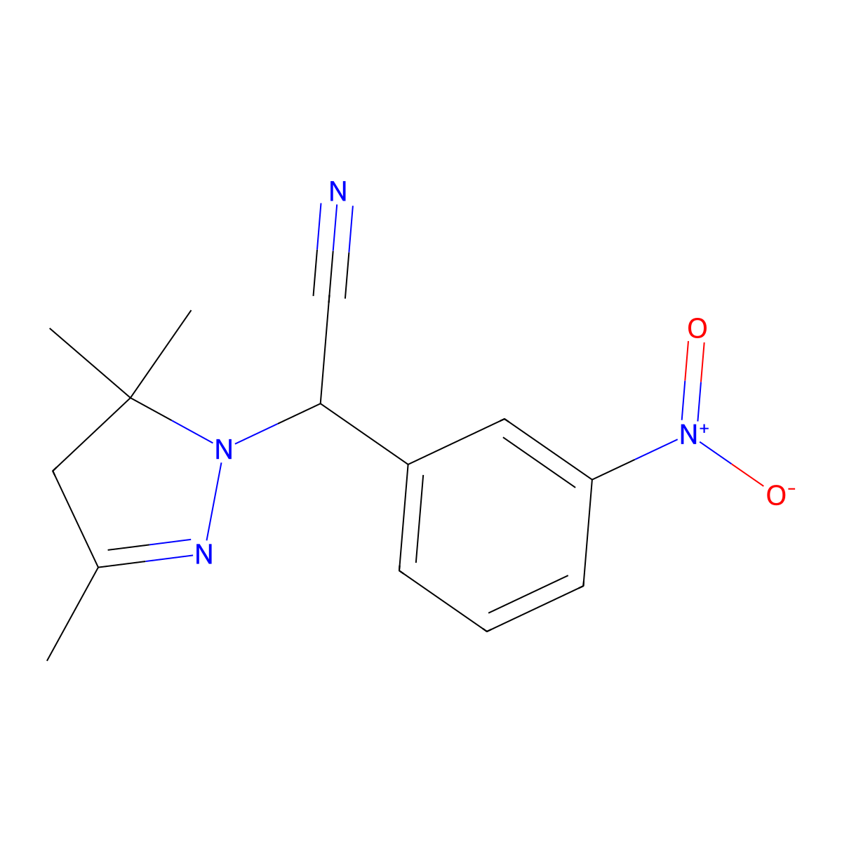 (3-Nitrophenyl)(3,5,5-trimethyl-4,5-dihydro-1H-pyrazol-1-yl)acetonitrile molecular structure, CAS 353268-24-3